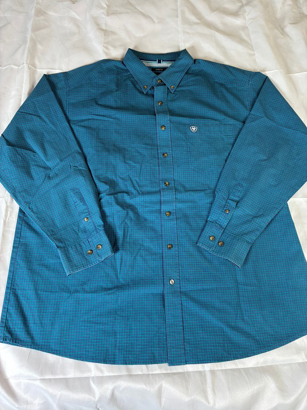 Ariat Pro Series Mens XXL TTG Stretch Plaid Western Shirt Blue Green Snap